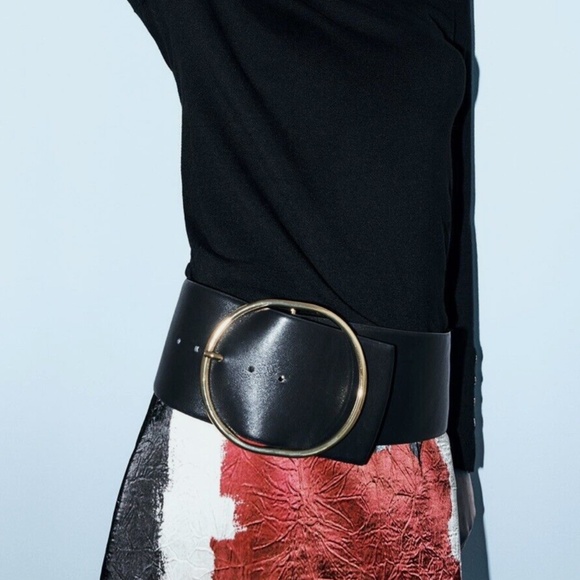 Zara black real leather extra wide belt NWT - Picture 1 of 9